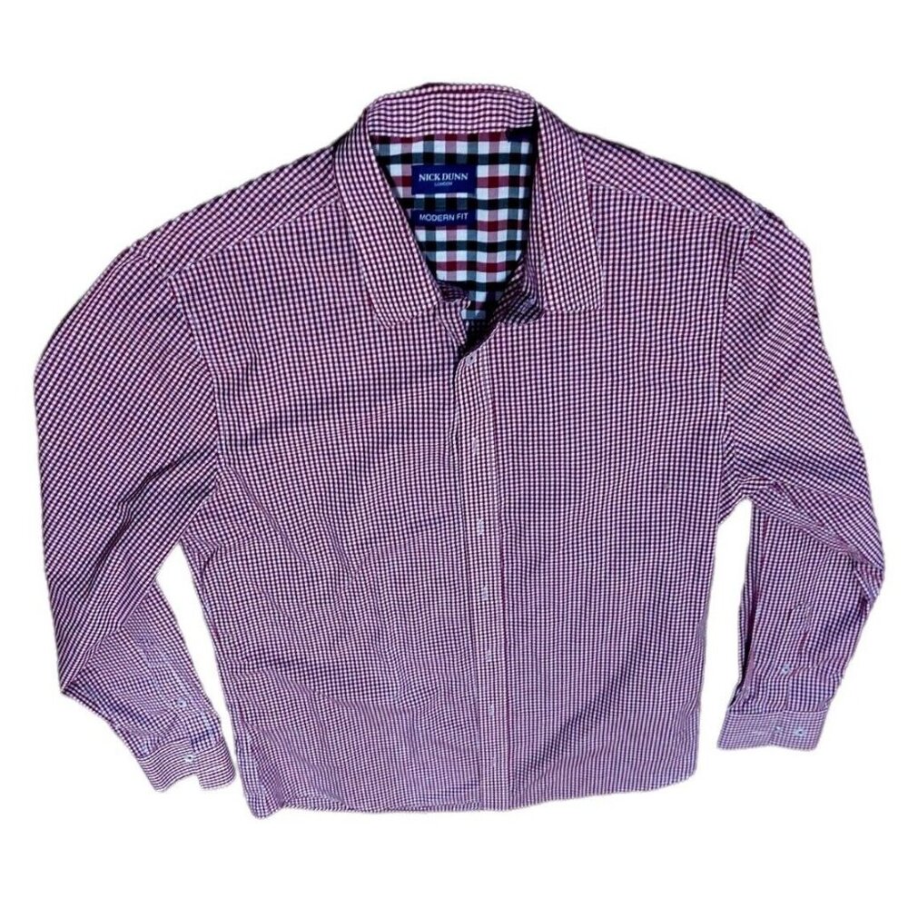 Nick Dunn Men's Size Large Checked Long Sleeve Red White Button Down Shirt